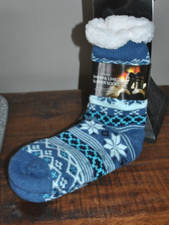 Mia  Tess  Snowflake Sherpa Lined Slipper Socks, Super Soft, Blue  NWT
