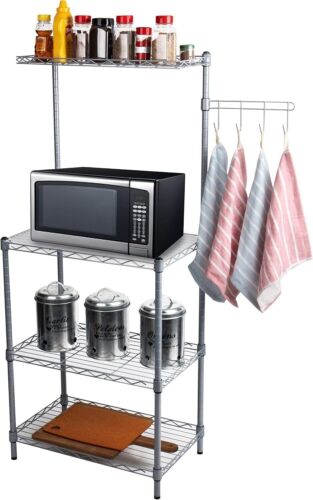 Heavy Duty 3-Tier Industrial Microwave Stand with Utility Shelf and Drying Hooks