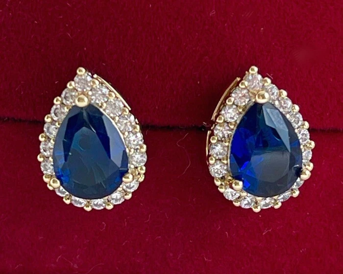 Luxus Ohrringe Ohrstecker Zirkonia Blau 585er Gelbgold 14K vergoldet Damen - Bild 4 von 4