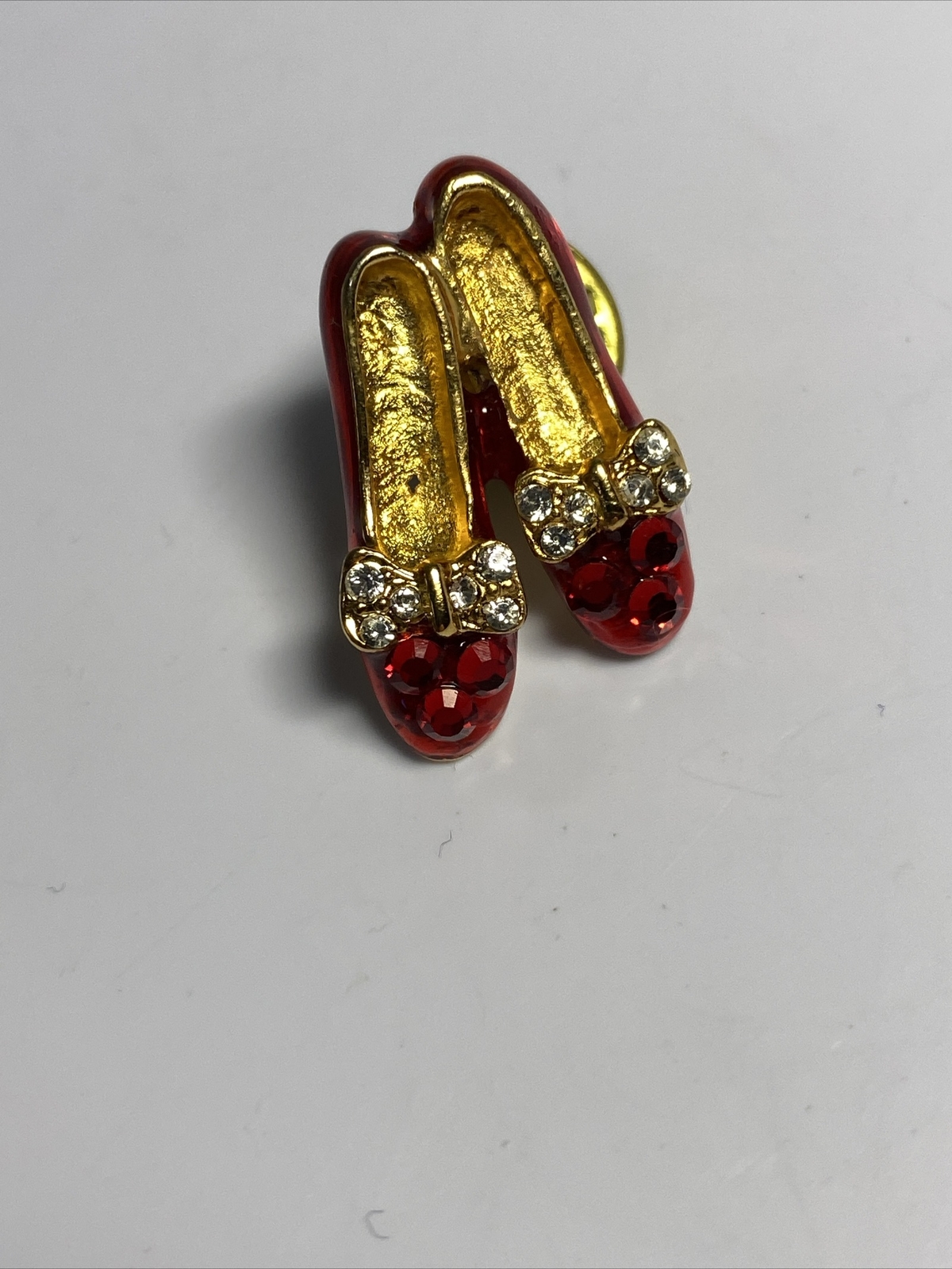 Ruby Red Enamel Rhinestone Mini Slippers Lapel Ha… - image 1