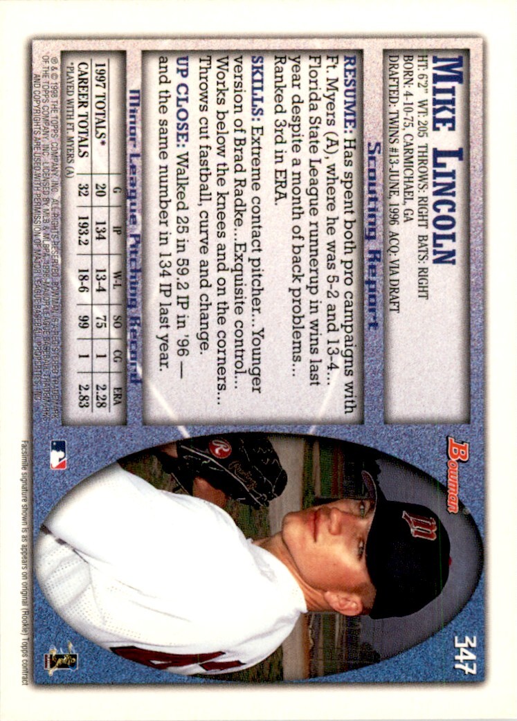 1998 Bowman Mike Lincoln . Minnesota Twins #347 | eBay