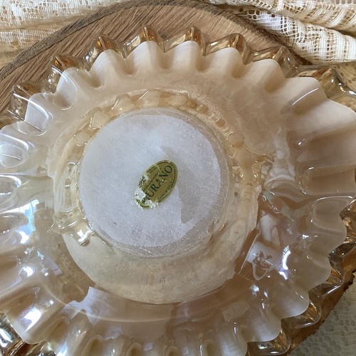 Murano Italia beige/oro borde con volantes componente de vidrio ornamentado plato cuenco 12"x8.5" - Imagen 9 de 10