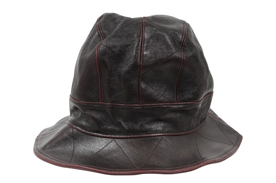 Christian Dior Vintage 2000 Logo Sombrero Cubo 58 L Borgoña Rojo Piel de Cordero Cuero Foto 4 de 4