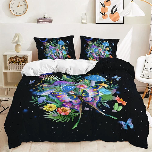 Mushroom Hedgehog Butterfly Blue Purple Pink Doona Duvet Quilt Cover Bed Set - Bild 9 von 32