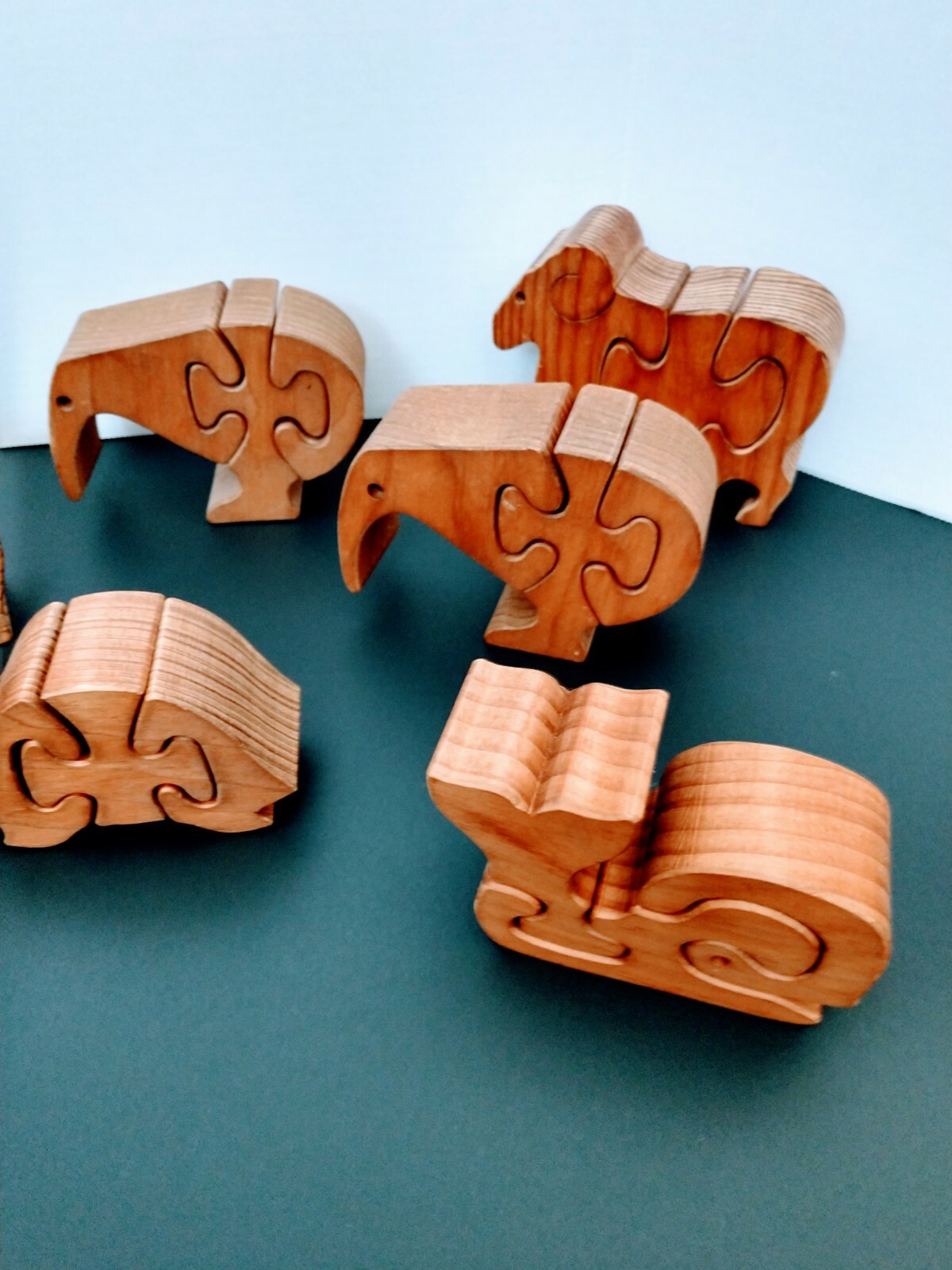 LOT 8 Mid century Modern Retro Danish MCM Wood Animal JIGSAW PUZZLES Sculptures!