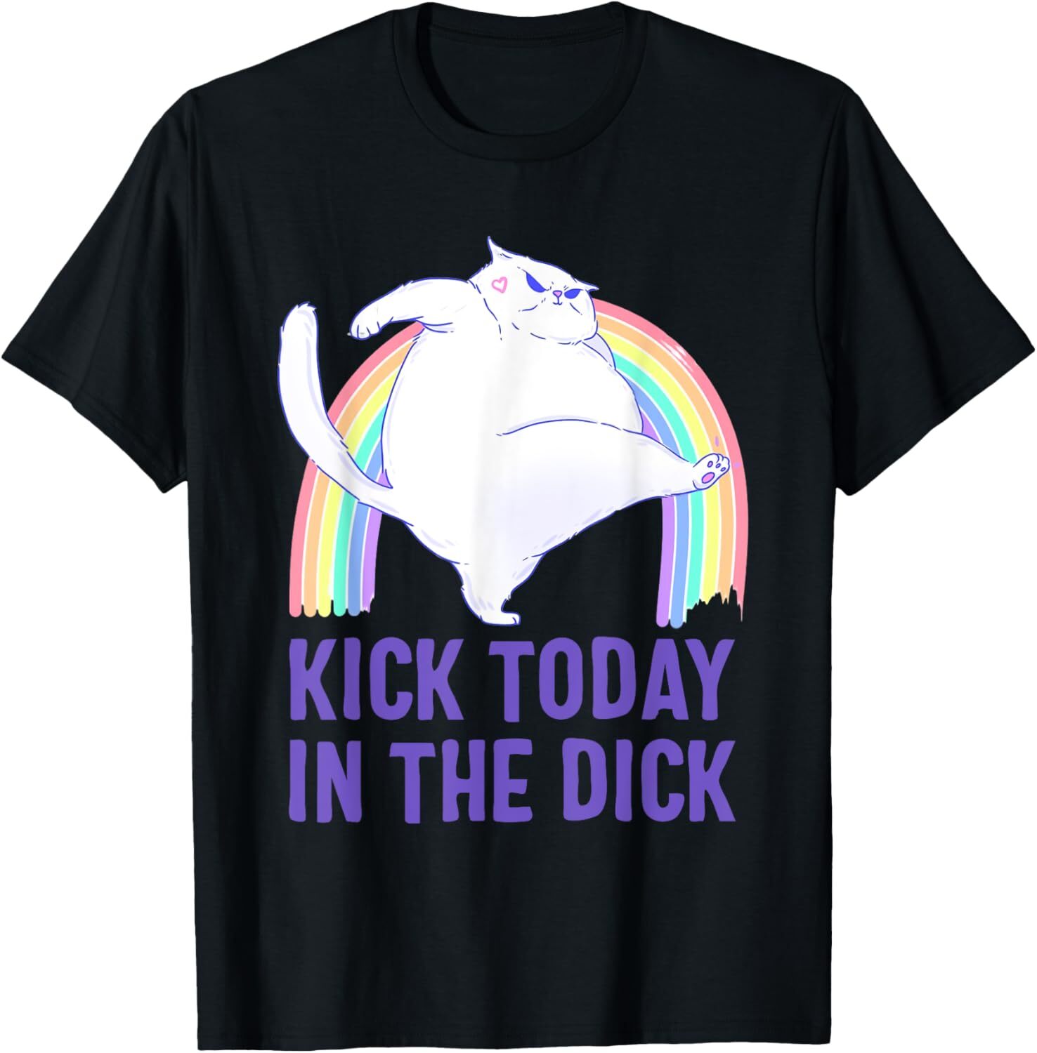 Kick Today In The Dick White Cat Pastel Rainbow T-Shirt Hoodie