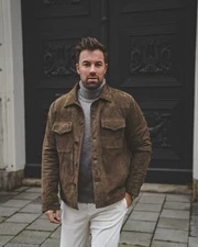 Men Brown Suede Leather Jacket, Trucker Cafe Racer Jacket, Western Style Cowboy,