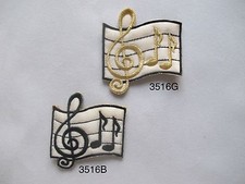  3516 Black,Golden Musical Notes G Clef Eighth Music Scale Applique Patch