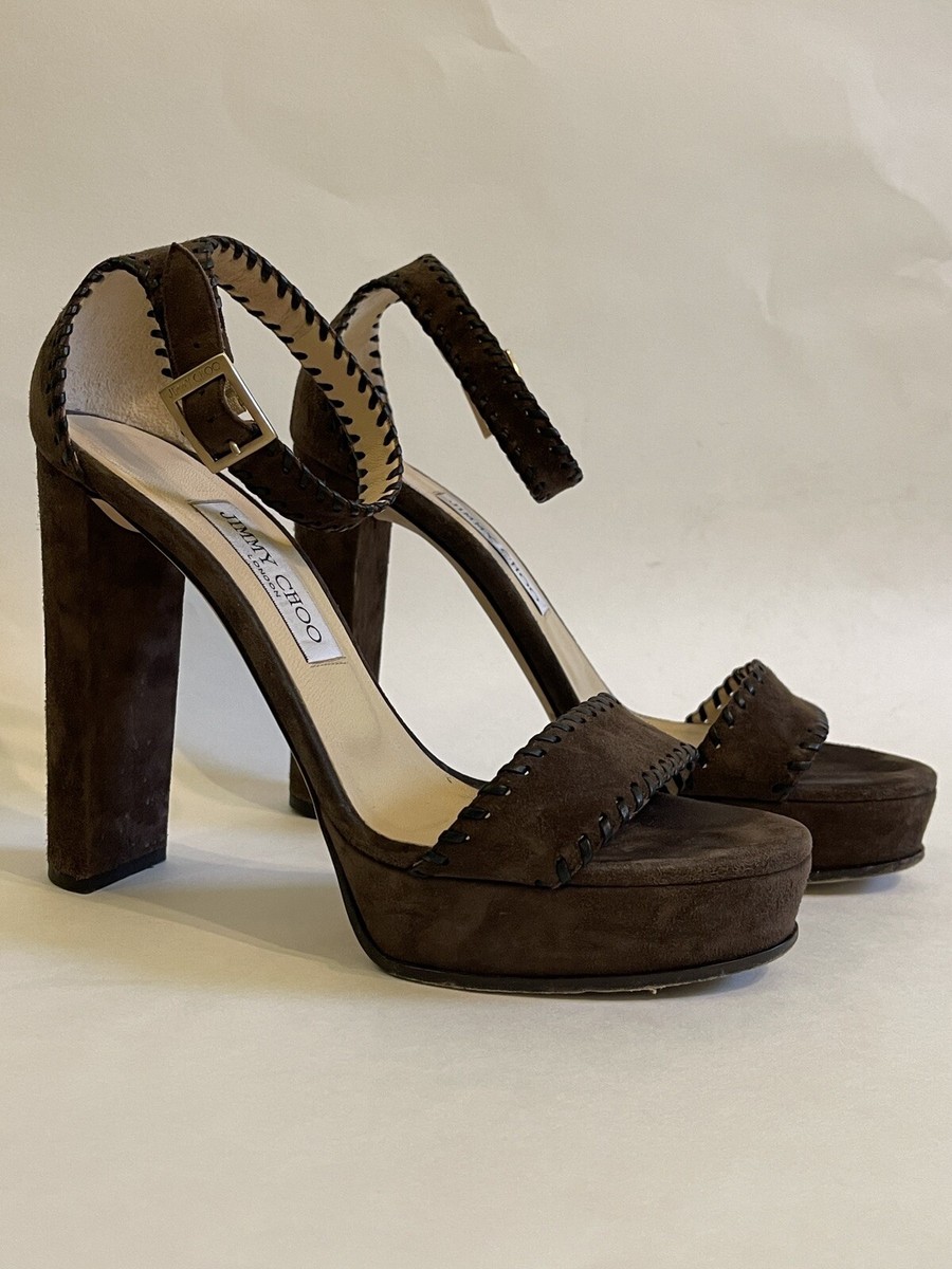 JIMMY CHOO HOLLY CHOCOLATE BROWN SUEDE PLATFORM HEELS SIZE 39 (8.5