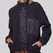 $226 Monrow Women's Gray Leopard Trim Fleece Coat Jacket Size M