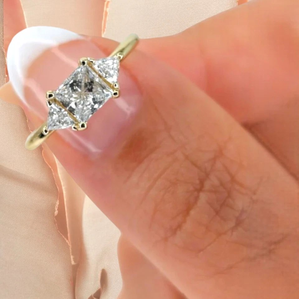 IGI Certified Lab Grown Diamond Wedding Ring 1.20 Ct Princess 14k Yellow Gold - Image 4 of 4