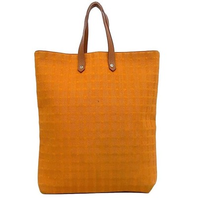 Hermes Amedaba Tote Bag Orange Brown Canvas Leather Used Light Document A4 Class