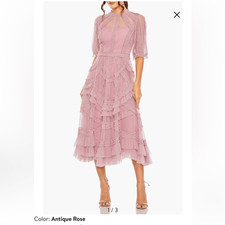 NWT Mac Duggal High Neck Puff Sleeve Ruffle Dress Sz 2 Pink $698