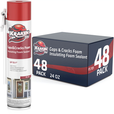 Kraken Bond Gaps & Cracks Filler Foam,Insulating Sealant 24oz 48 Pack -Straw Use