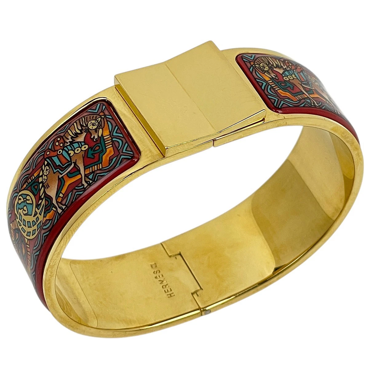 HERMÈS Bracciale HERMES Smalto GM Cloisonne Braccialetto Braccialetto Placcato Oro Rosso Donna
