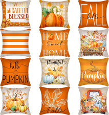 12 Pcs Fall Pillow Covers Hello Pumpkin Thanksgiving Decor  18X18 Orange