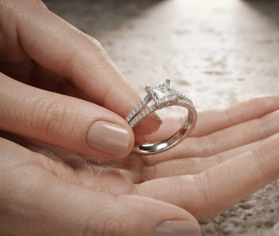 3.00 Ct Princess Cut Natural Diamond Bridal Gift Ring 18K Solid White Gold - Image 3 of 4
