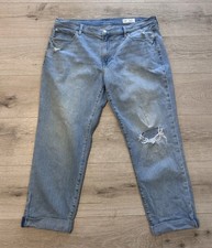 Gap Girlfriend Mid Rise Jeans Women  s size 16R Ripped Cuffed Light Wash Denim