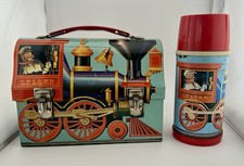 Train Casey Jones Metal Domed Lunch Box Thermos 1960s Railroad Steam Locomotive