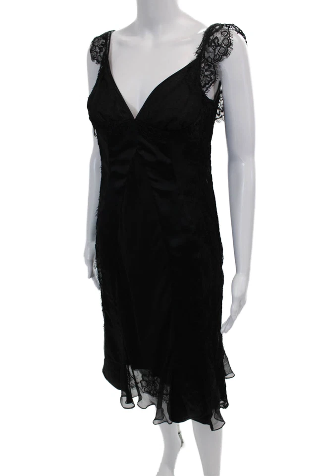 Camisón Dolce & Gabbana para mujer con ribete de encaje de seda cuello en V negro talla 42 EUR Foto 2 de 4