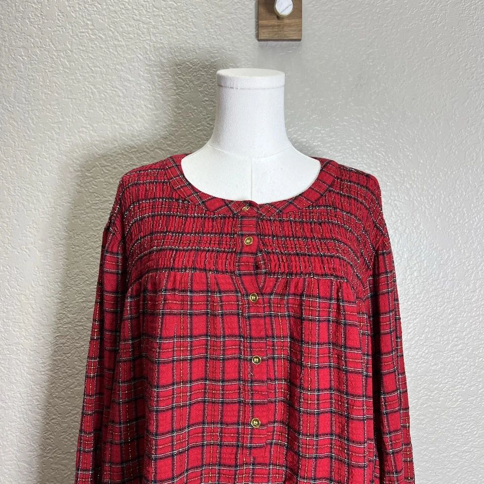 Blusa para mujer Lane Bryant roja a cuadros cuello redondo talla 26 otoño informal Foto 2 de 4