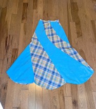 Vintage 1970s Hippie Boho Blue Plaid Tweed Scalloped Edge Maxi Skirt Size XS