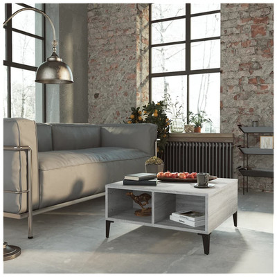 Couchtisch grau Sonoma 60x60x30 cm Ingenieurholz 2 Ablagen modern eckig klein