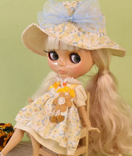 Fashion Dress with Sun Hat for Neo Blythe Doll BJD Toy Short Sleeves Clothe Gift