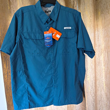 Habit Men's XL Solid Blue Short Sleeve Button-Up Shirt Point Collar Pockets