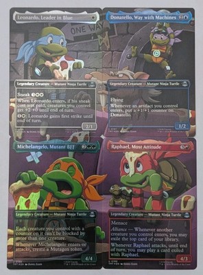 MTG TMNT COMPLETE Set Of 4 Young Turtles FULL SCENE Borderless Foil Ninja 