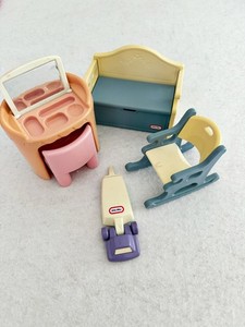 Vintage Little Tikes Dollhouse Furniture Lot Vanity Bench Toy Box Vacuum Chair 