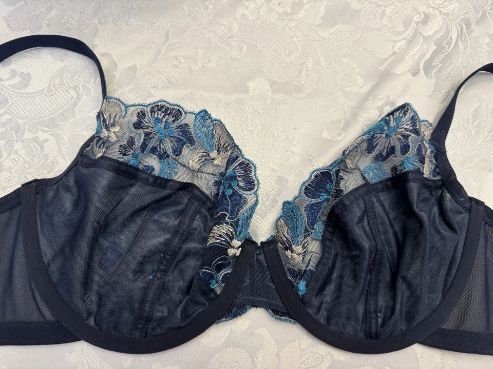 Panache Bra USA 34E Eden Balconette Sculptresse Blue Embroidered Unlined Wired - Image 4 of 4