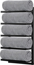 House of Home Wall Mounted Black Towel Rack Storage Holder Stylish 5 Tier Powder