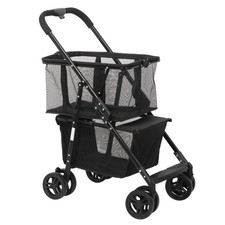 Foldable 2-Tier Shopping Cart Heavy Duty Grocery Cart with 360  Wheels 66lbs