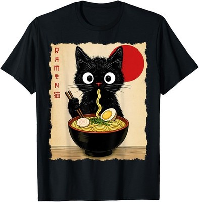 Anime Cat Ramen Japanese Funny Cat Graphic Tees Anime Gift Unisex T-Shirt