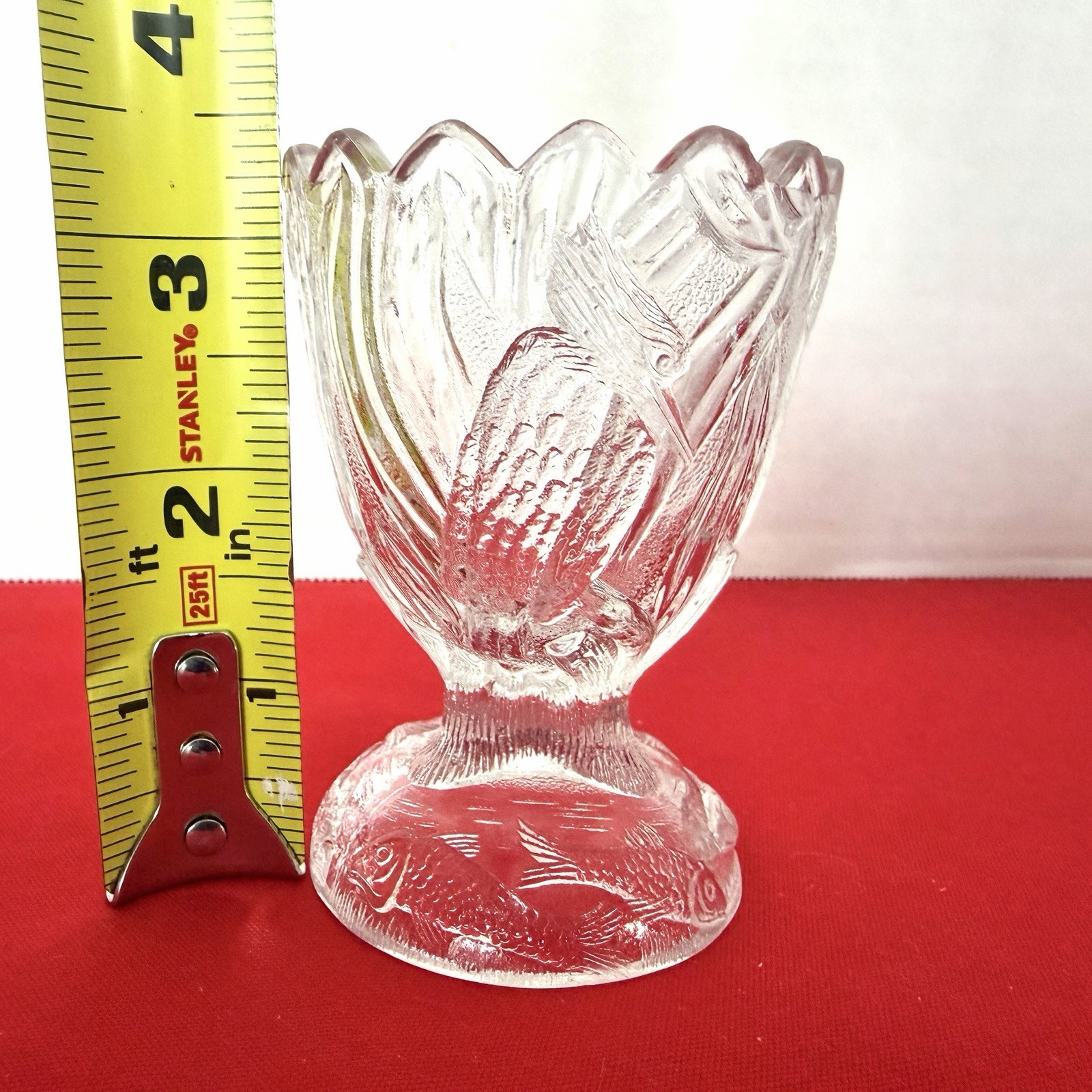 1920 KINGFISHER BY CANTON GLASS CO. CRYSTAL TOOTHPICK HOLDER Fish Cattails Rare