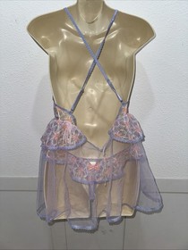 VTG Y2K Victoria&rsquo;s Secret Sheer Mesh Babydoll Chemise Panty Lingerie Set S