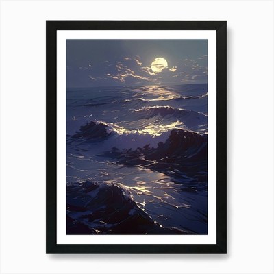 Mondlicht über dem Ozean 1 Kunstdruck gerahmtes Wandbild Poster Leinwanddruck Bild