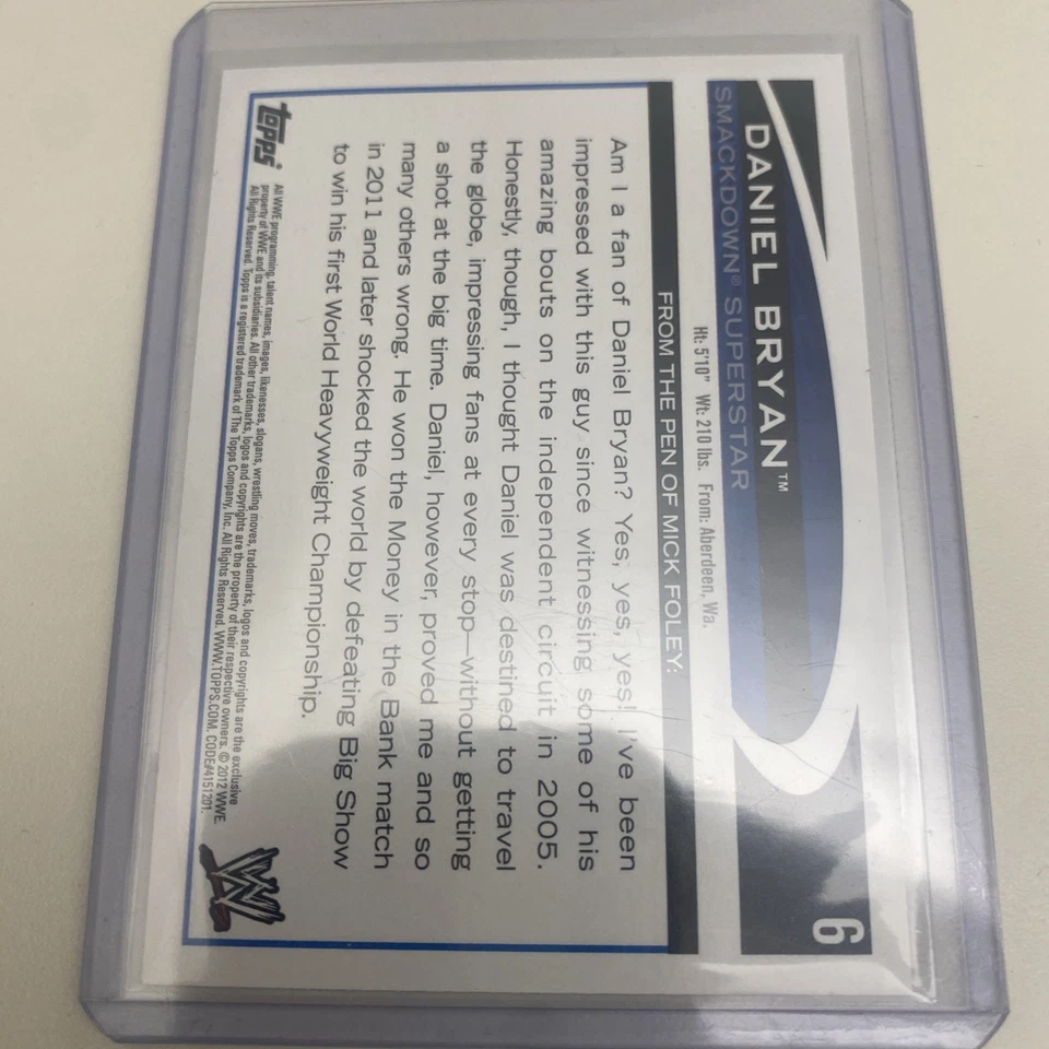 2012 Topps WWE Smackdown Daniel Bryan #6 2nd Year w/ WWE - Image 2 of 4