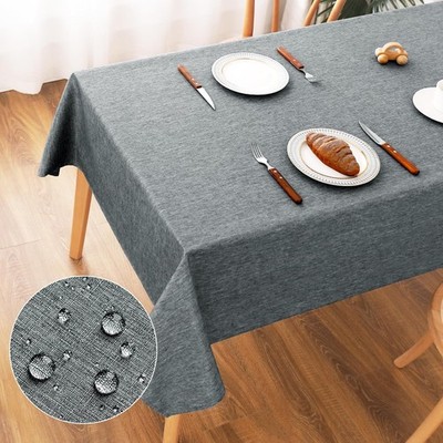 AooHome Tischdecke Abwaschbar, Grau Tischdecken 140x240cm Leinen-Optik Tischtuch