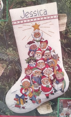 Dimensions Counted Cross Stitch Stocking Kit Santa Claws Cat Tree Christmas 8467