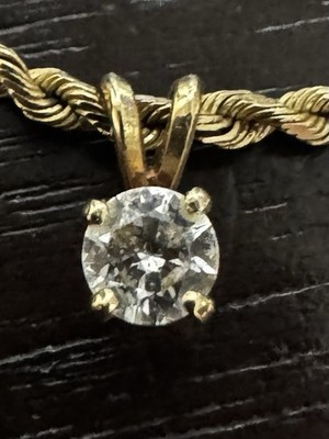 Vintage 14K Gelbgold Solitär Diamant Anhänger & Seidenseil  Kette Halskette - 5,1 g