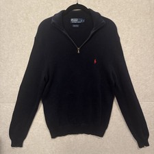 VTG Polo Ralph Lauren Quarter Zip Sweater Men  s Small Navy Blue Red Pony