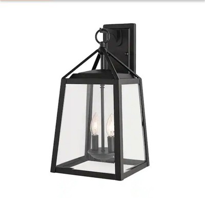 Home Decorators Blakeley 19'' Large Outdoor Wall Lantern Black 2-Light NEW OB