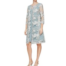 Alex Evenings Lace Jacket Dress Ice Sage Pale Blue Elegant Evening Size M Casual