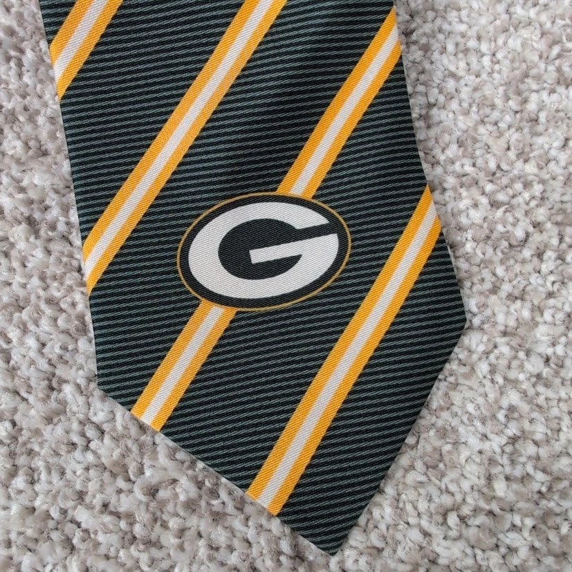 Corbata de seda Green Bay Packers NFL a rayas verde amarillo blanco para hombre Foto 2 de 4