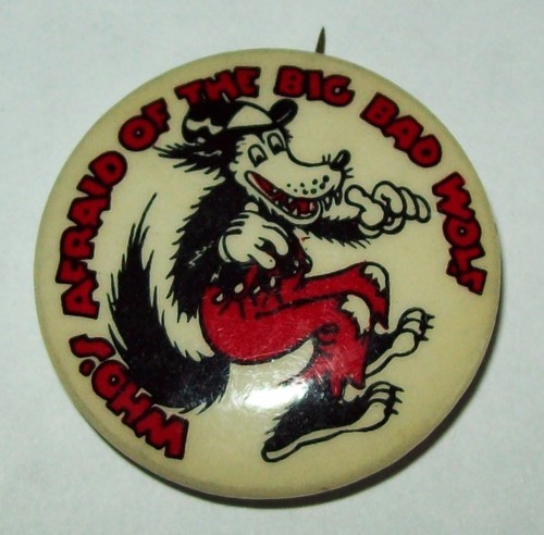 Orig. Disney 1930's Kay Kamen Big Bad Wolf Button & Three Little Pigs Pin Rare