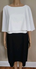 Calvin Klein Womens Dress 14W Plus Cape over Sheath Party Black White NWT