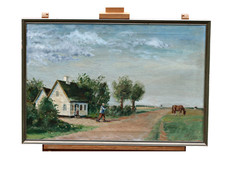 Paesaggio Rurale Con Casa E Cavallo – Olio Su Tela – Firmato, Cornice