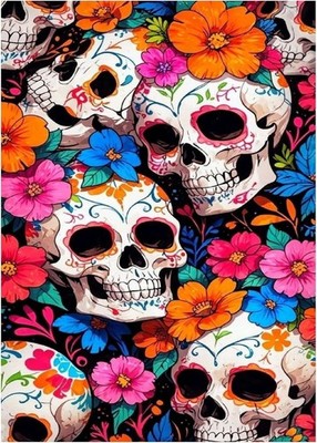 Sugar Skulls and Flowers 5D Diamond Drill Dot Gem Art Kit Day of the Dead Mexico